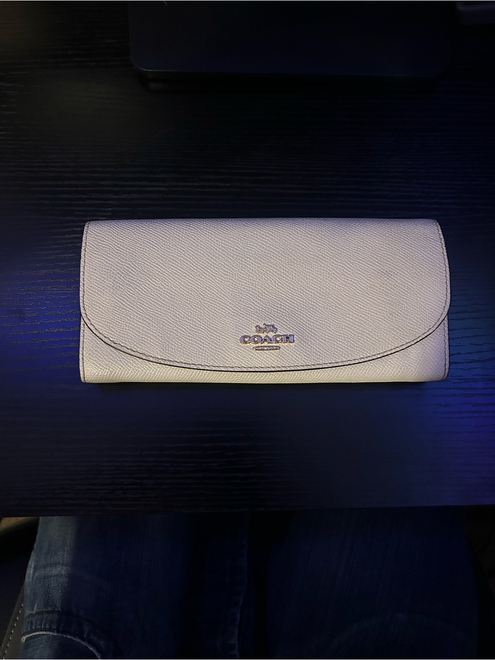 Coach Pebbled Foldover Wallet — Light Cream